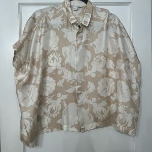 Diane von furstenberg tan and white floral silk top size 4